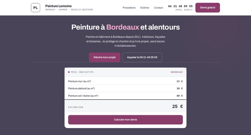 Exemple de site pour un peintre à Bordeaux